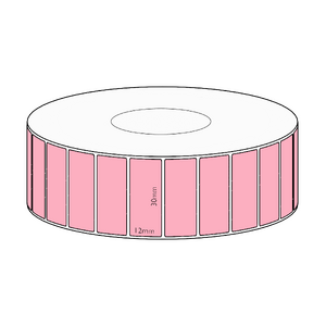 30x12mm Pink Direct Thermal Permanent Label, 10000 per roll, 76mm core