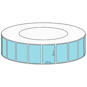 30x20mm Blue Direct Thermal Permanent Label, 6500 per roll, 76mm core