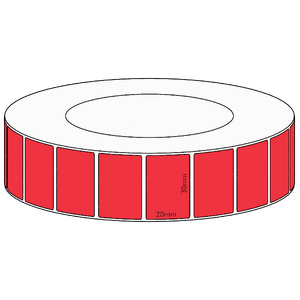 30x20mm Red Direct Thermal Permanent Label, 6500 per roll, 76mm core