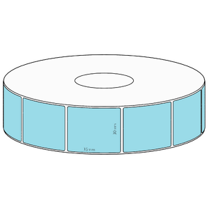 30x35mm Blue Direct Thermal Permanent Label, 1300 per roll, 38mm core