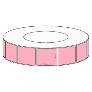 30x35mm Pink Direct Thermal Permanent Label, 3950 per roll, 76mm core