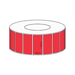 32x15mm Red Direct Thermal Permanent Label, 8350 per roll, 76mm core