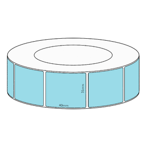 35x40mm Blue Direct Thermal Permanent Label, 3500 per roll, 76mm core