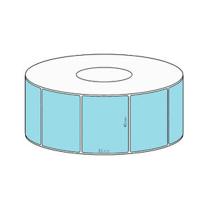 40x32mm Blue Direct Thermal Permanent Label, 1450 per roll, 38mm core