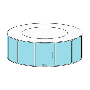 40x32mm Blue Direct Thermal Permanent Label, 4300 per roll, 76mm core