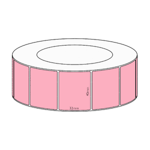 40x32mm Pink Direct Thermal Permanent Label, 4300 per roll, 76mm core