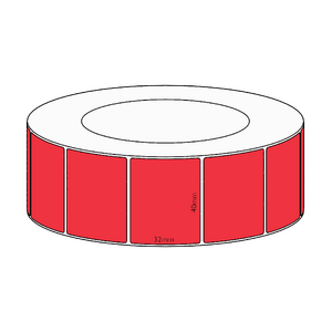 40x32mm Red Direct Thermal Permanent Label, 4300 per roll, 76mm core