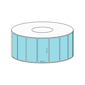 45x20mm Blue Direct Thermal Permanent Label, 2150 per roll, 38mm core