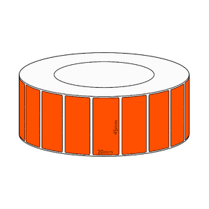 45x20mm Orange Direct Thermal Permanent Label, 6500 per roll, 76mm core