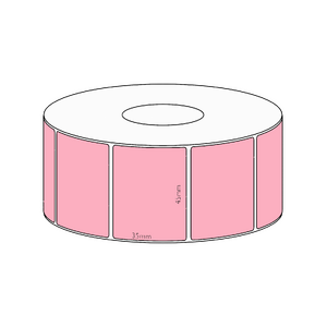 45x35mm Pink Direct Thermal Permanent Label, 1300 per roll, 38mm core