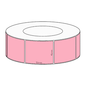 45x55mm Pink Direct Thermal Permanent Label, 2600 per roll, 76mm core