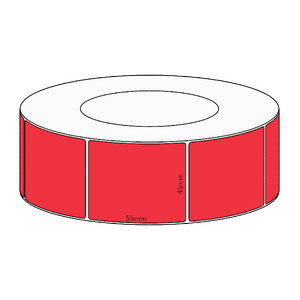 45x55mm Red Direct Thermal Permanent Label, 2600 per roll, 76mm core