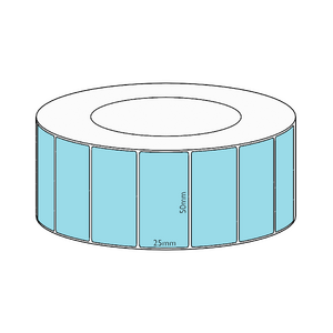 50x25mm Blue Direct Thermal Permanent Label, 5350 per roll, 76mm core