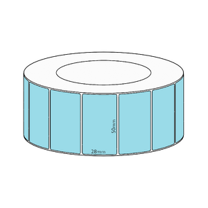 50x28mm Blue Direct Thermal Permanent Label, 4850 per roll, 76mm core