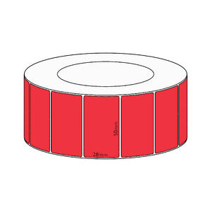 50x28mm Red Direct Thermal Permanent Label, 4850 per roll, 76mm core