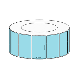 50x30mm Blue Direct Thermal Permanent Label, 4550 per roll, 76mm core