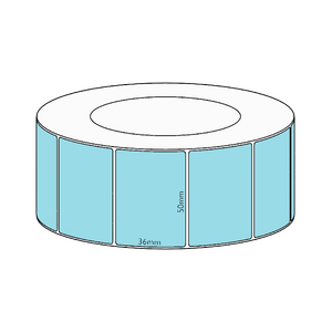 50x36mm Blue Direct Thermal Permanent Label, 3850 per roll, 76mm core