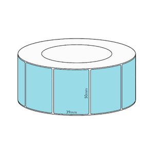 50x39mm Blue Direct Thermal Permanent Label, 3550 per roll, 76mm core