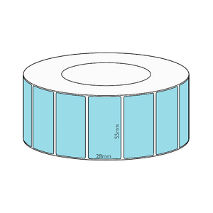 55x28mm Blue Direct Thermal Permanent Label, 4850 per roll, 76mm core