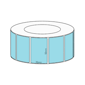 55x35mm Blue Direct Thermal Permanent Label, 3950 per roll, 76mm core