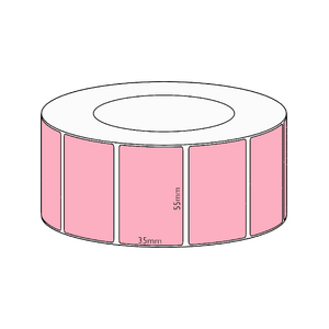 55x35mm Pink Direct Thermal Permanent Label, 3950 per roll, 76mm core