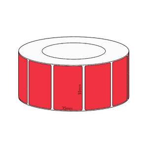 55x35mm Red Direct Thermal Permanent Label, 3950 per roll, 76mm core