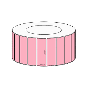 60x20mm Pink Direct Thermal Permanent Label, 6500 per roll, 76mm core