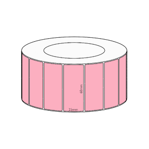 60x25mm Pink Direct Thermal Permanent Label, 5350 per roll, 76mm core