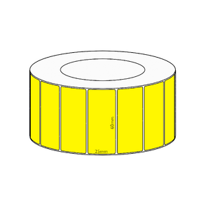 60x25mm Yellow Direct Thermal Permanent Label, 5350 per roll, 76mm core