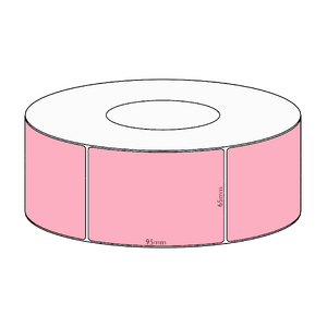 65x95mm Pink Direct Thermal Permanent Label, 1550 per roll, 76mm core