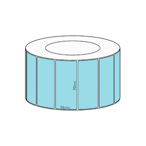 70x30mm Blue Direct Thermal Permanent Label, 4550 per roll, 76mm core