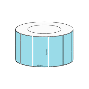 70x35mm Blue Direct Thermal Permanent Label, 3950 per roll, 76mm core