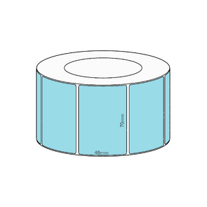 70x48mm Blue Direct Thermal Permanent Label, 2950 per roll, 76mm core