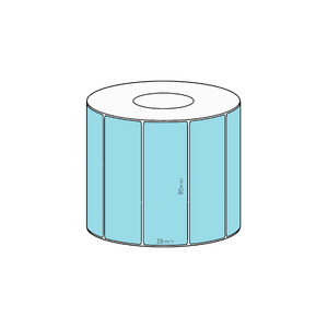 80x28mm Blue Direct Thermal Permanent Label, 1600 per roll, 38mm core