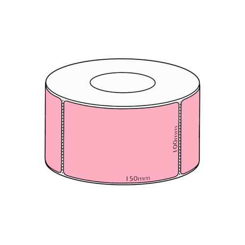 100 x 150mm Pink  Direct Thermal Permanent Label, 1000 per roll, 76mm core, Perforated