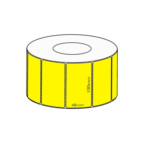 100 x 48mm Yellow Direct Thermal Permanent Label, 3000 per roll, 76mm core, Perforated