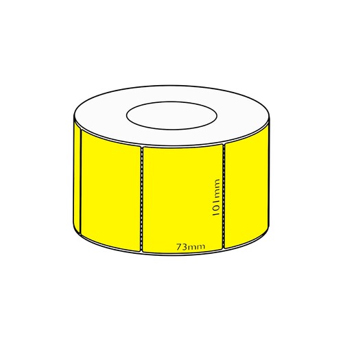 101x73mm Yellow Direct Thermal Permanent Label, 1500 per roll, 76mm core, Perforated