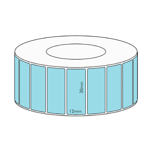 30x12mm Blue Direct Thermal Permanent Label, 3350 per roll, 38mm core