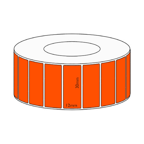 30x12mm Orange Direct Thermal Permanent Label, 3350 per roll, 38mm core