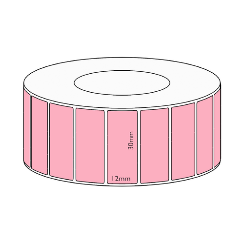 30x12mm Pink Direct Thermal Permanent Label, 3350 per roll, 38mm core
