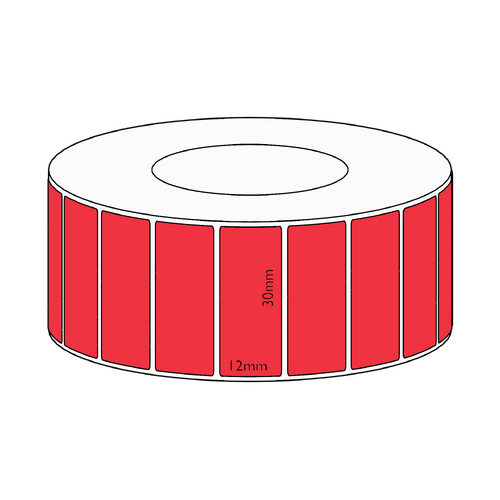 30x12mm Red Direct Thermal Permanent Label, 3350 per roll, 38mm core