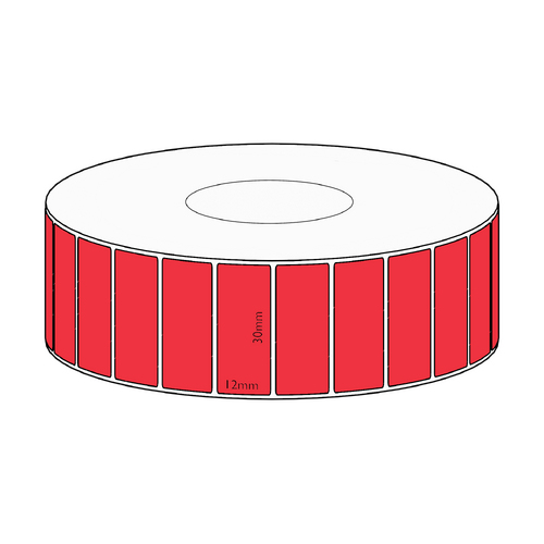 30x12mm Red Direct Thermal Permanent Label, 10000 per roll, 76mm core