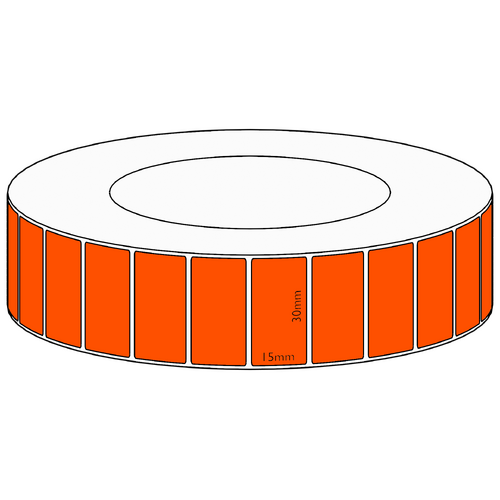 30x15mm Orange Direct Thermal Permanent Label, 8350 per roll, 76mm core