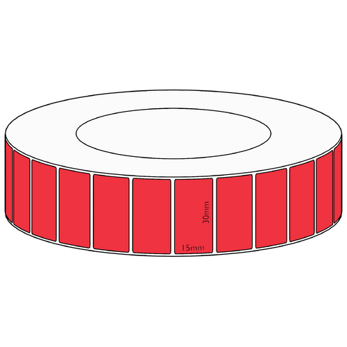 30x15mm Red Direct Thermal Permanent Label, 8350 per roll, 76mm core