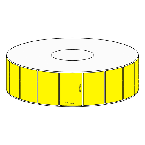 30x20mm Yellow Direct Thermal Permanent Label, 2150 per roll, 38mm core