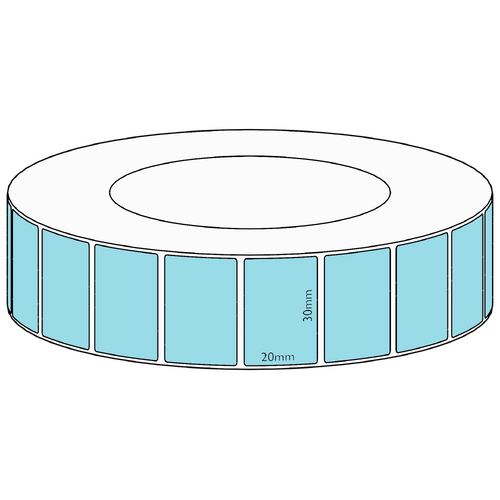 30x20mm Blue Direct Thermal Permanent Label, 6500 per roll, 76mm core