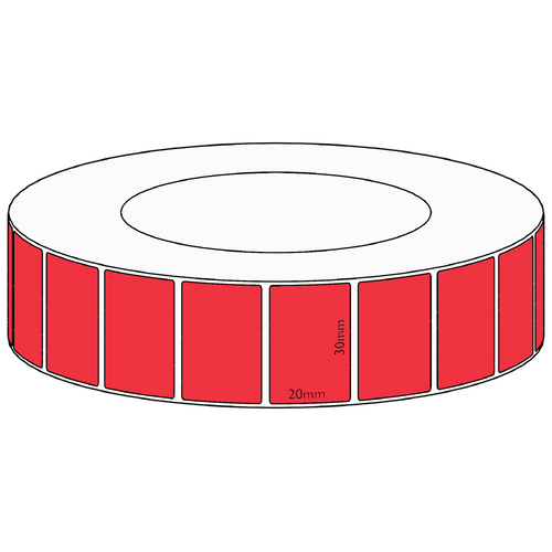 30x20mm Red Direct Thermal Permanent Label, 6500 per roll, 76mm core