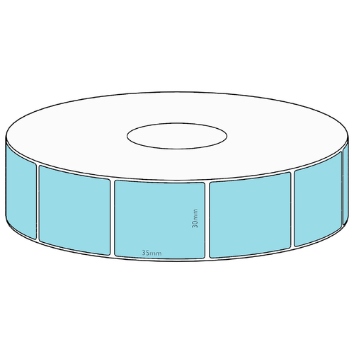 30x35mm Blue Direct Thermal Permanent Label, 1300 per roll, 38mm core