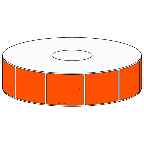 30x35mm Orange Direct Thermal Permanent Label, 1300 per roll, 38mm core