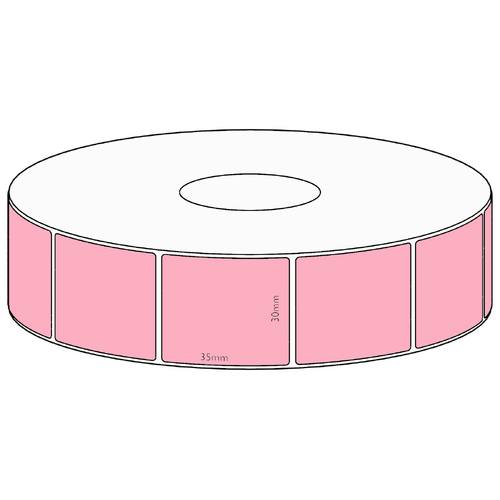 30x35mm Pink Direct Thermal Permanent Label, 1300 per roll, 38mm core